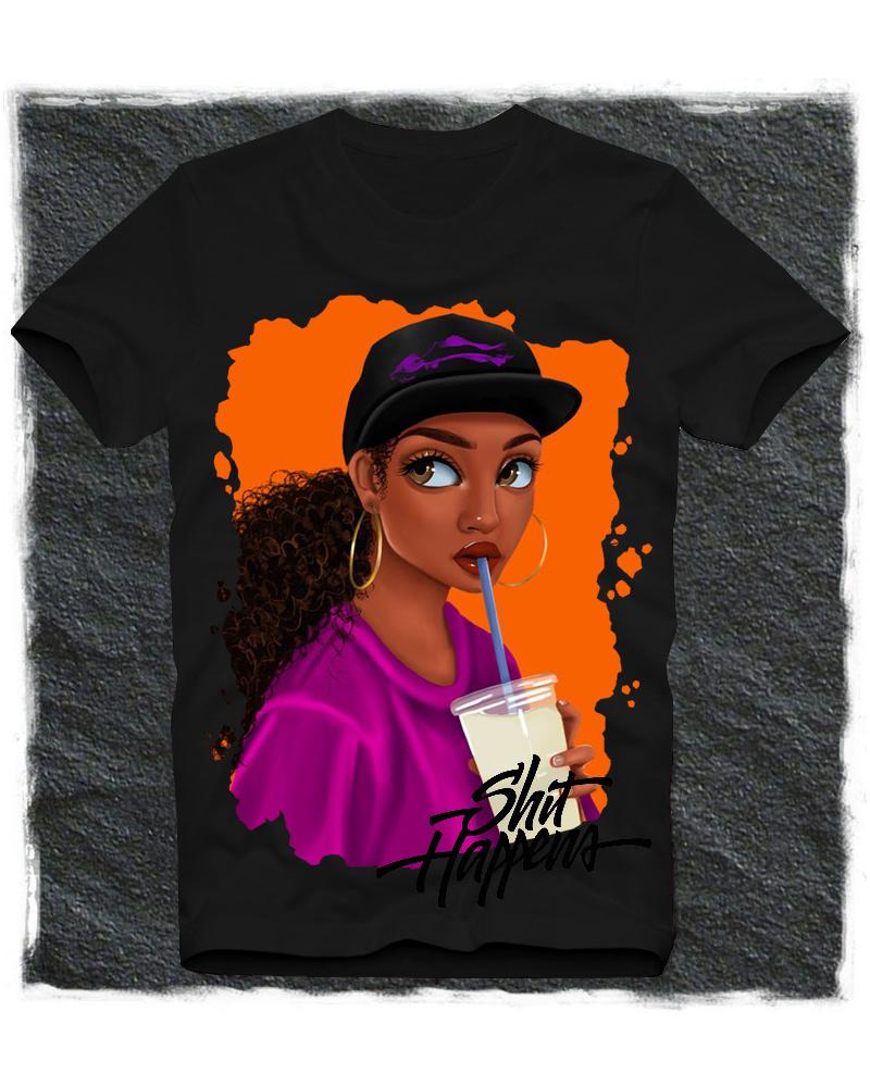 

Girl Print Short Sleeve Loose T-shirts, Black