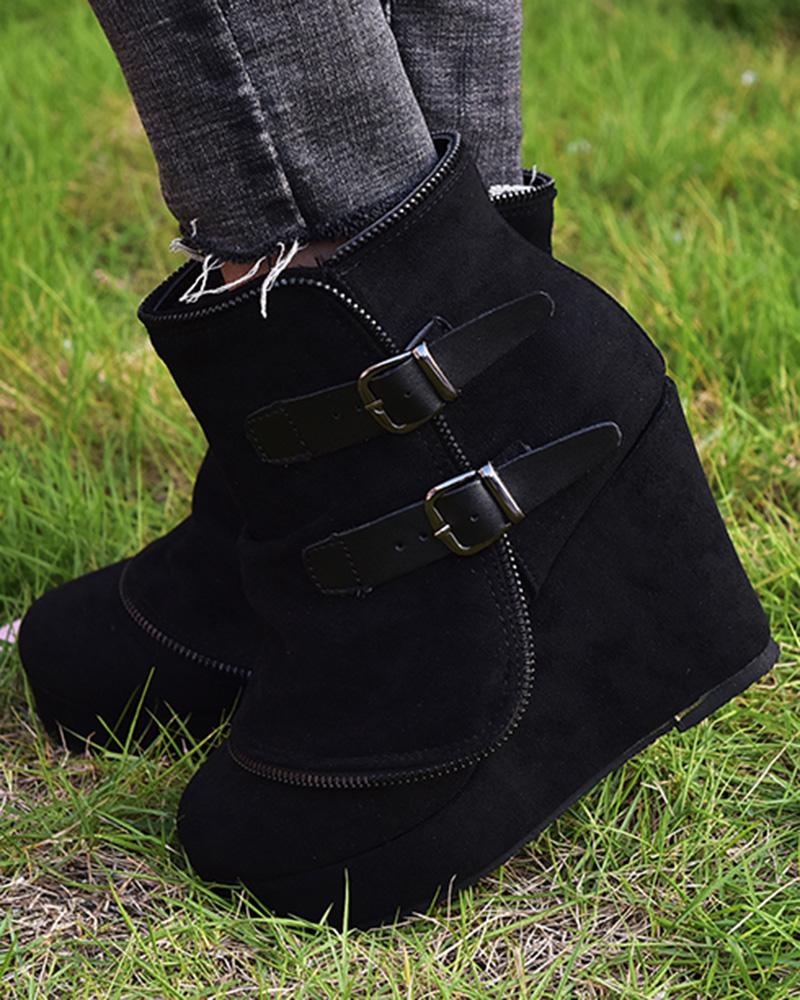 

Buckled Wedge Ankle Boots, Black