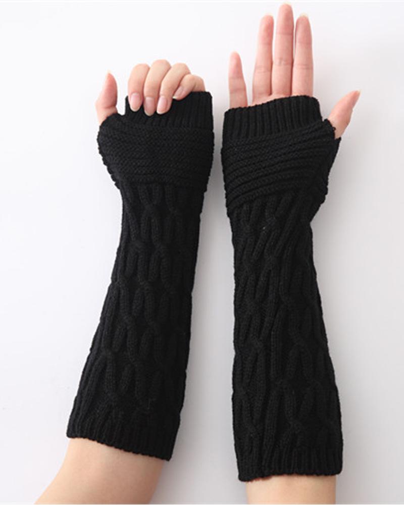 

1Pair Warm Cable Knit Fingerless Gloves, Black