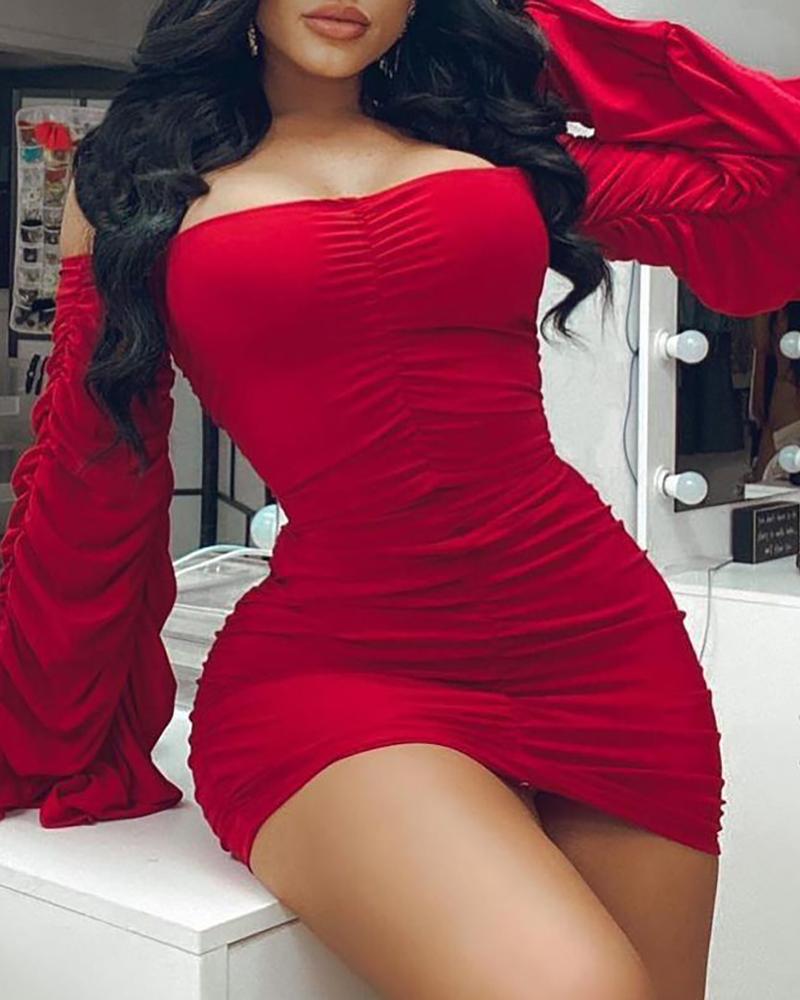 

Off Shoulder Ruched Bodycon Dress, Red
