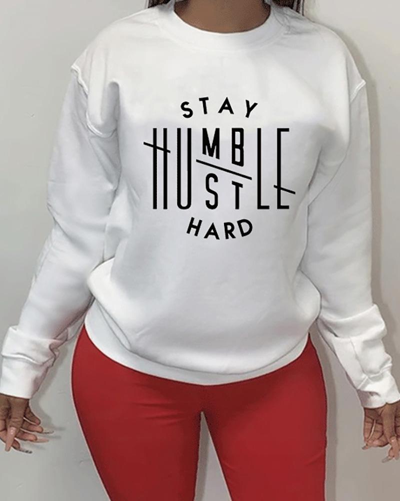 

Letter Print Long Sleeve Casual Sweatshirt, White