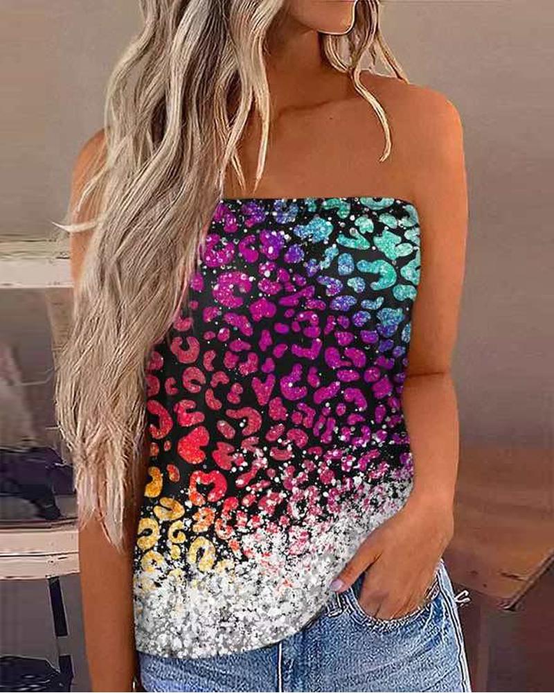 

Leopard Print Casual Tube Top, Multicolor