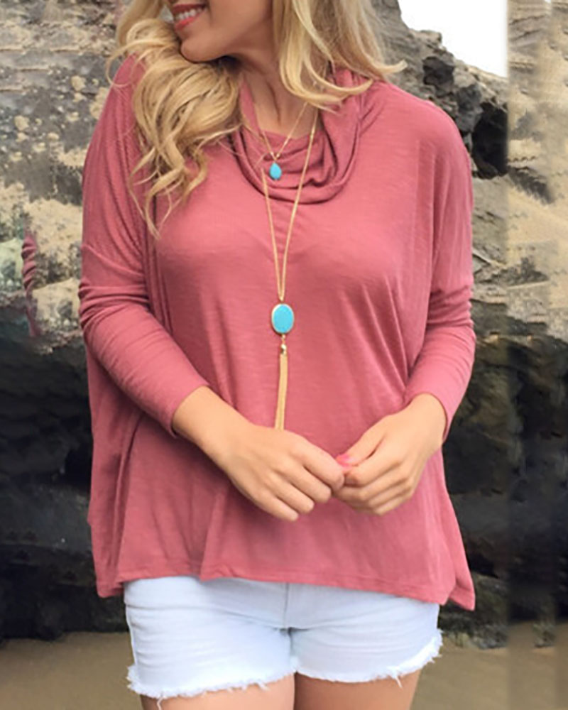 

High Neck Slit Back Casual Top, Pink