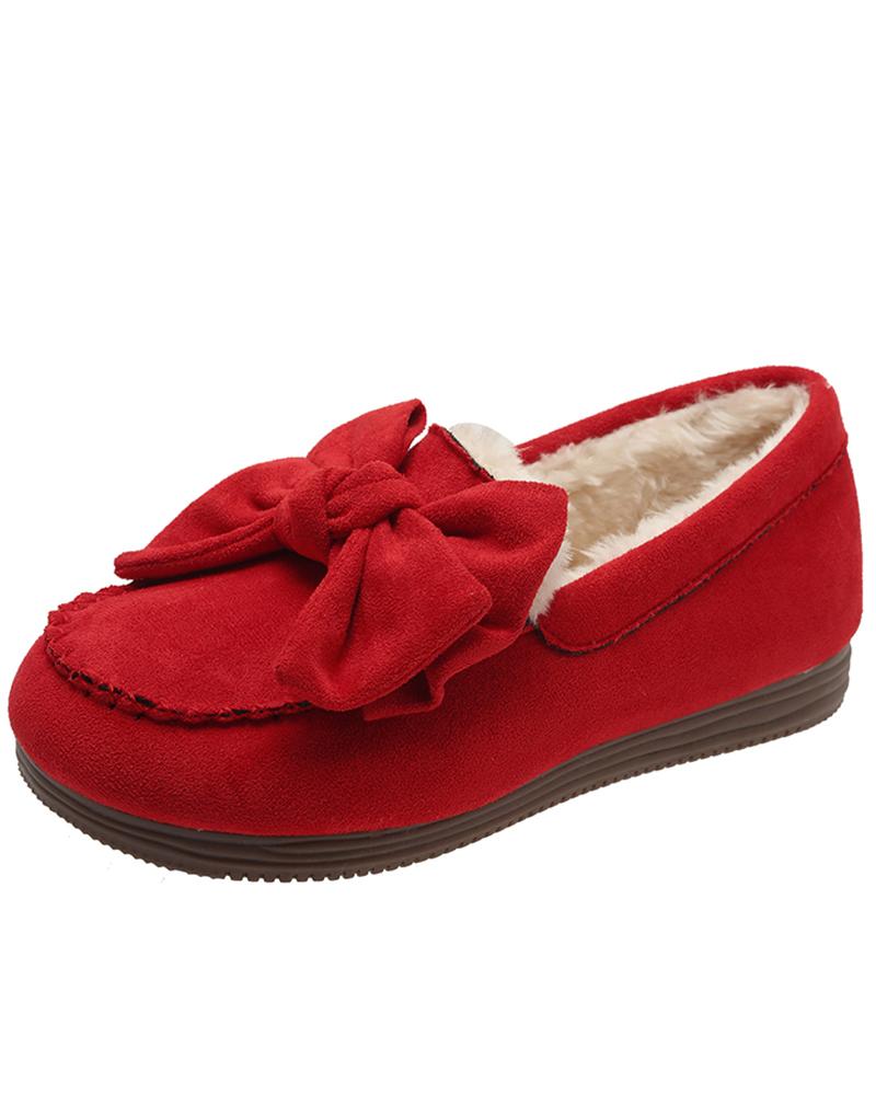 

Bowknot Design Winter Lined Slip-on Shoes, Red