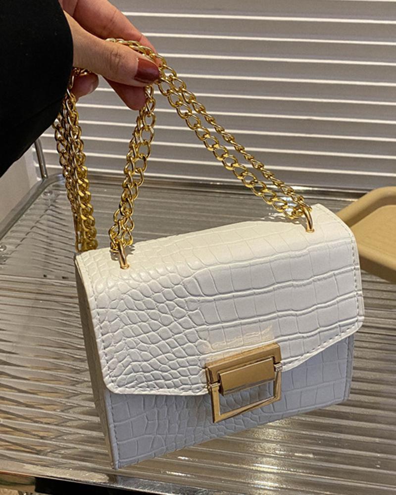 

Crocodile Chain Strap Shoulder Bag, White