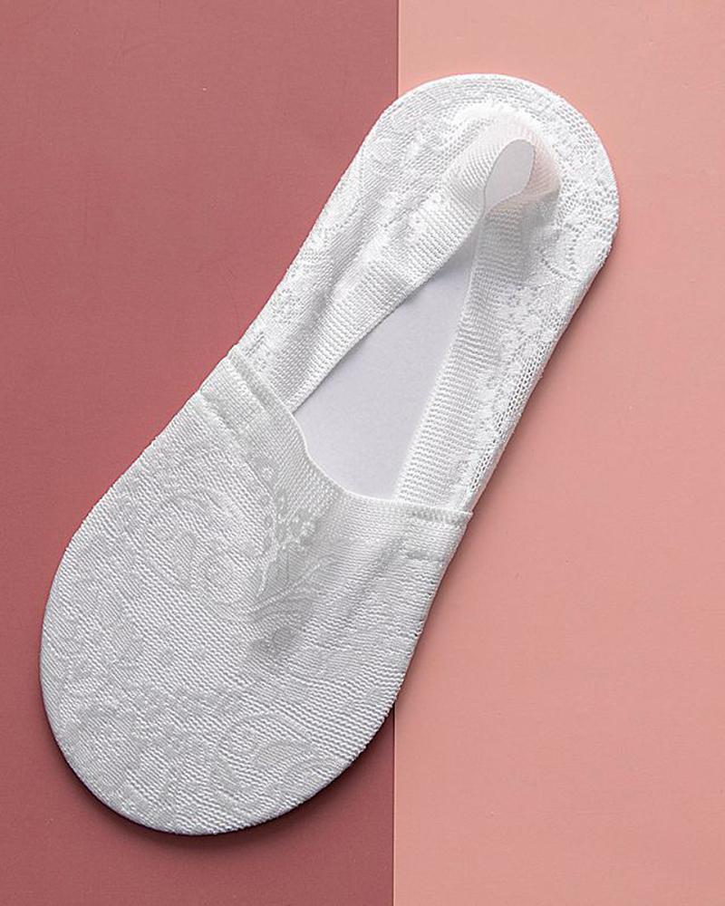 

Short Crochet Lace Non Slip Socks, White