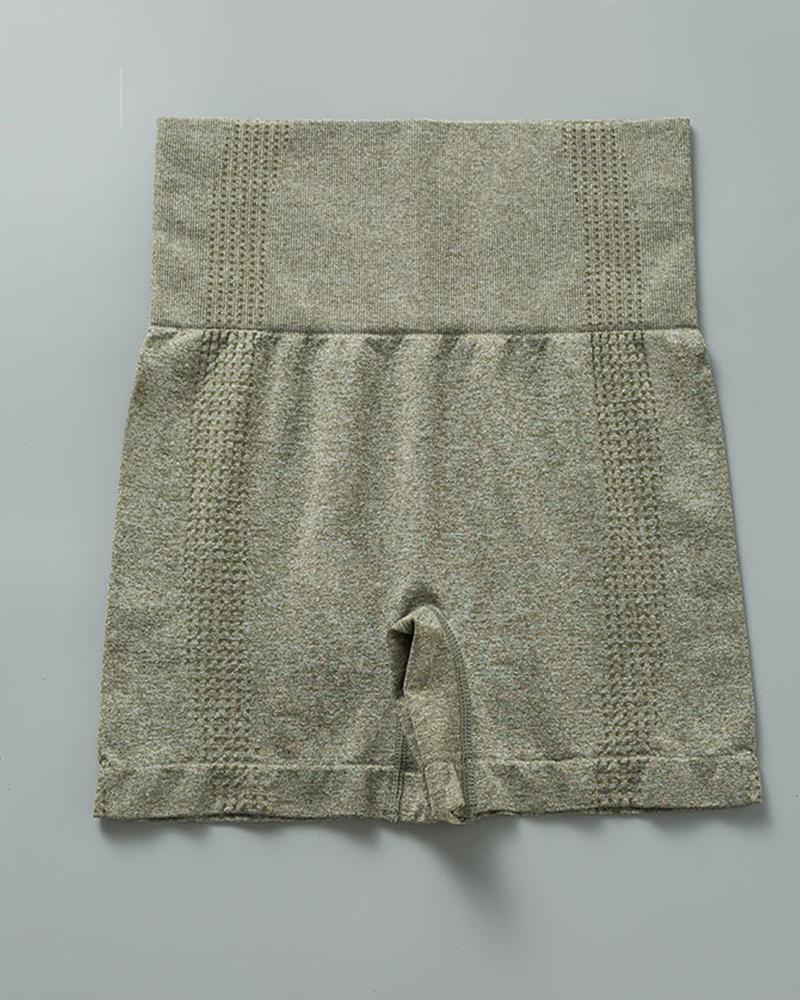 

Plain Skinny High Waist Sporty Short Pants, Army green