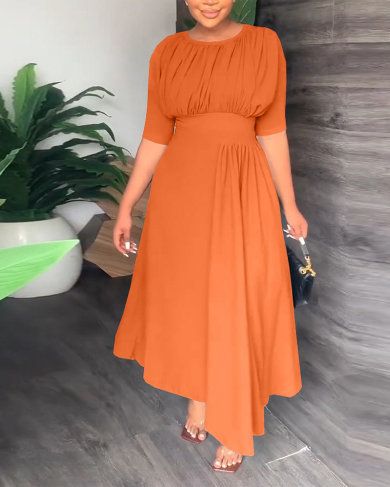 

Ruched Asymmetrical Half Sleeve Casual Dress, Orange