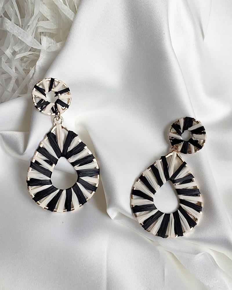 

1Pair Colorblock Waterdrop Shaped Drop Earrings, Black