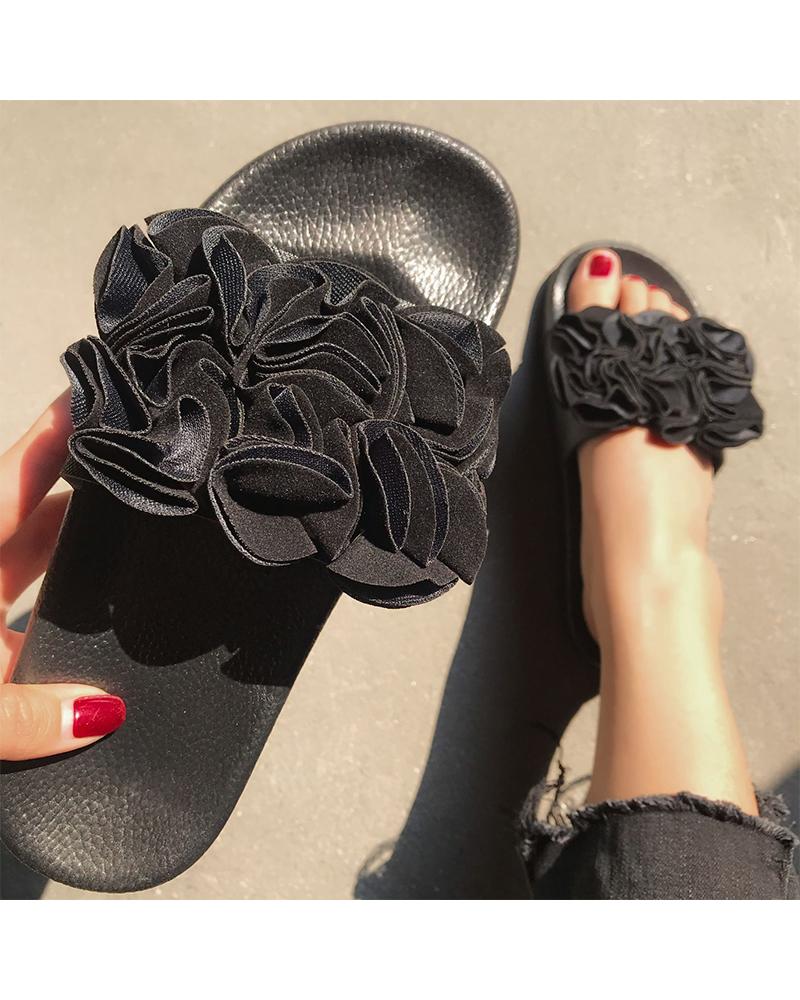 

Round-toe Splicing Floral Strap Platform Slippers, Black