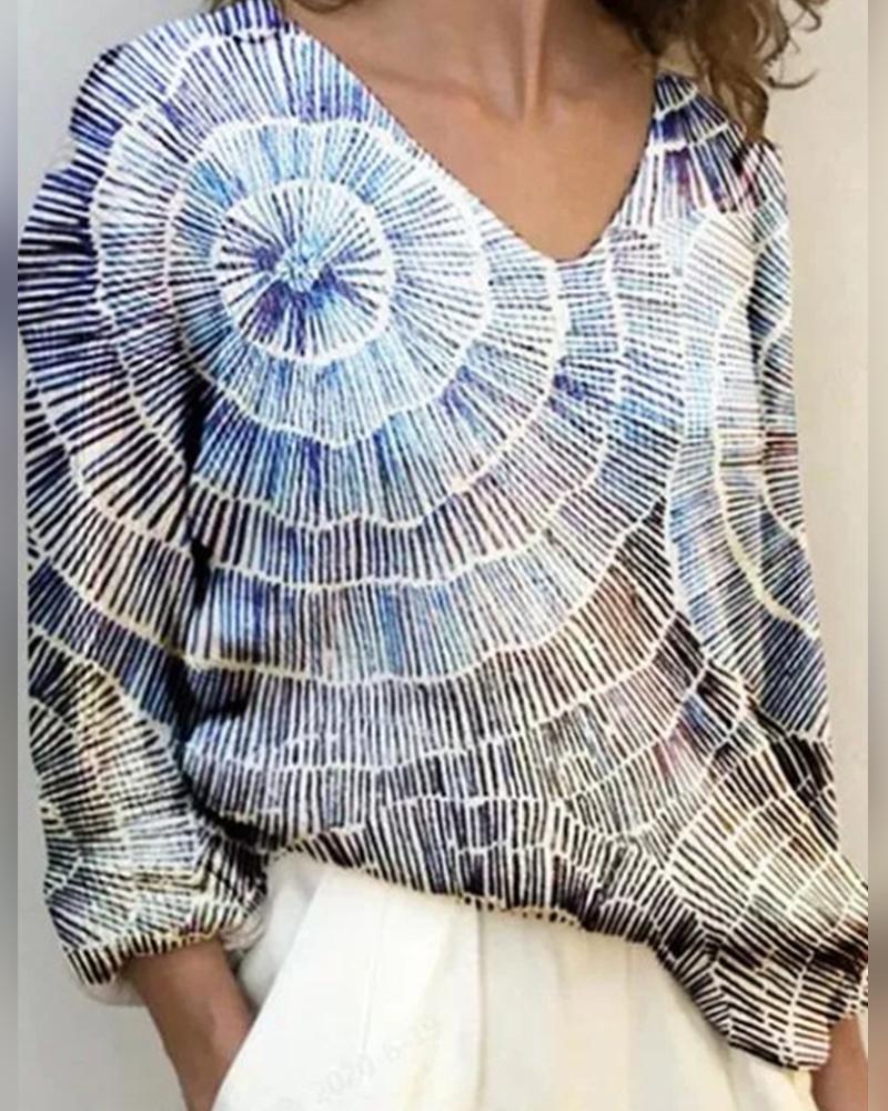 

Tie Dye Print Long Sleeve Blouse, Blue