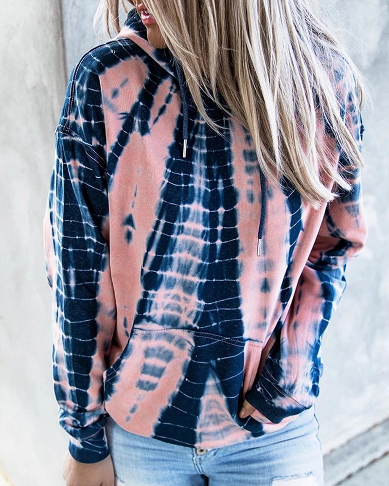 

Tie Dye Print Pocket Design Hooded Top, Pink
