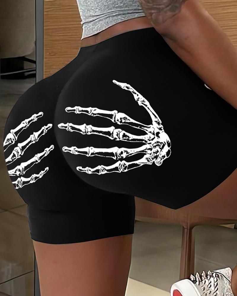 

Halloween Skeleton Hands Print Boy Shorts, Black