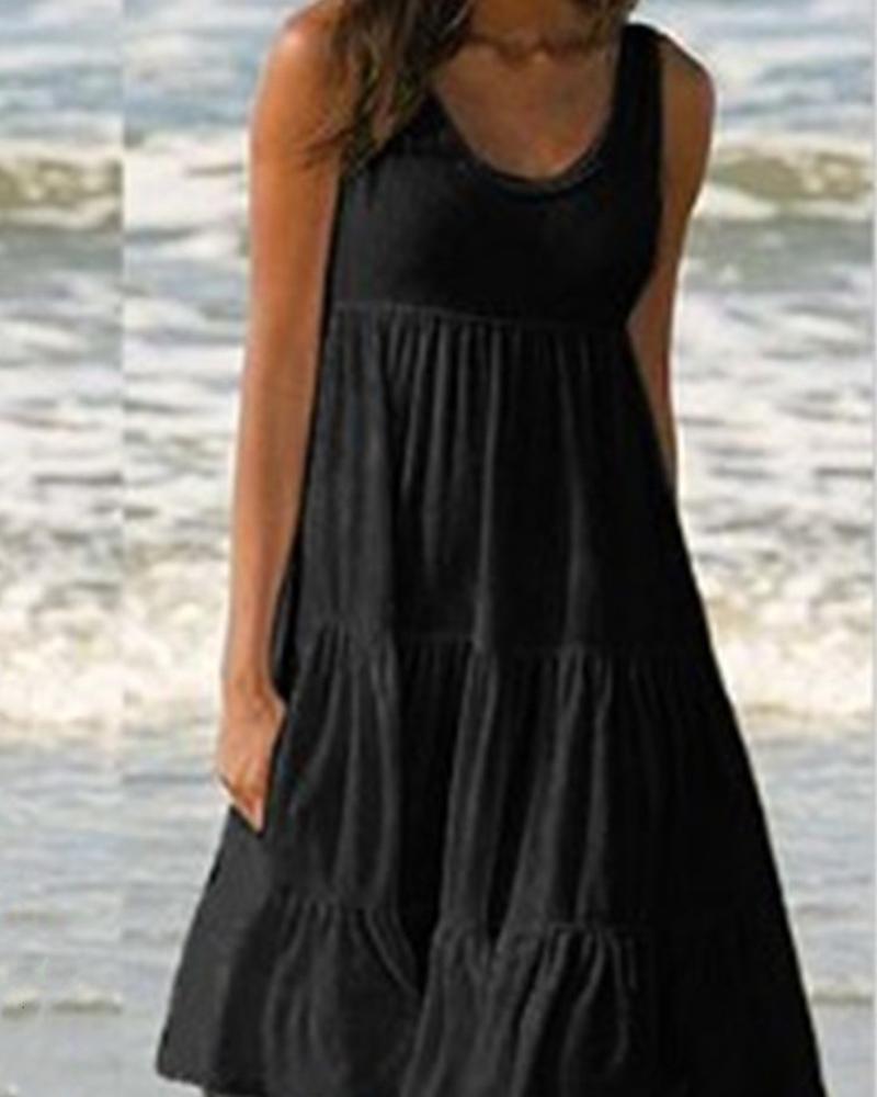 

Solid Color Sleeveless Ruffle Hem Mini Dress, Black