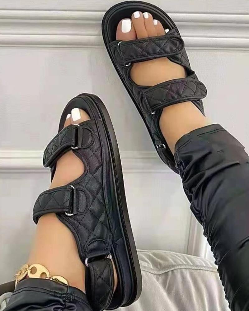 

Solid Open-toe Platform Flat Sandals, Black