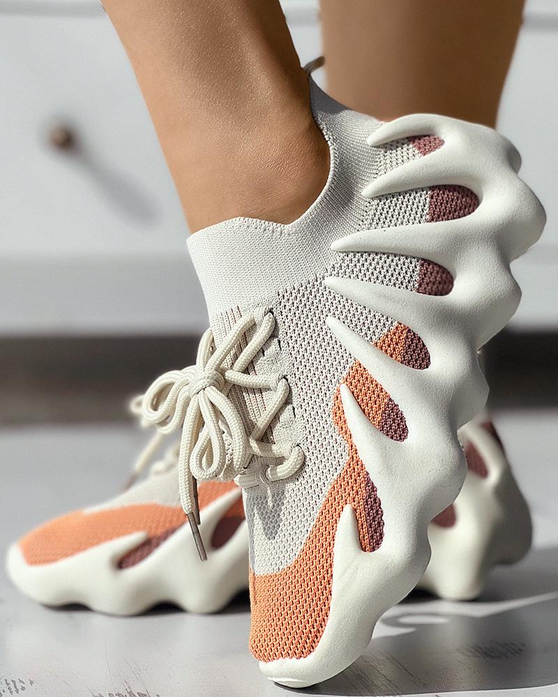 

Contrast Paneled Lace-up Octopus Sneakers, Beige