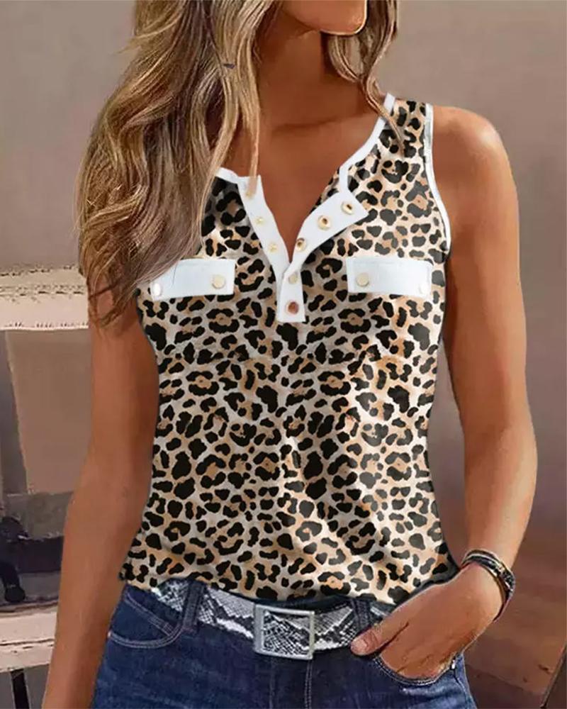 

Cheetah Print Buttoned Tank Top, Leopard