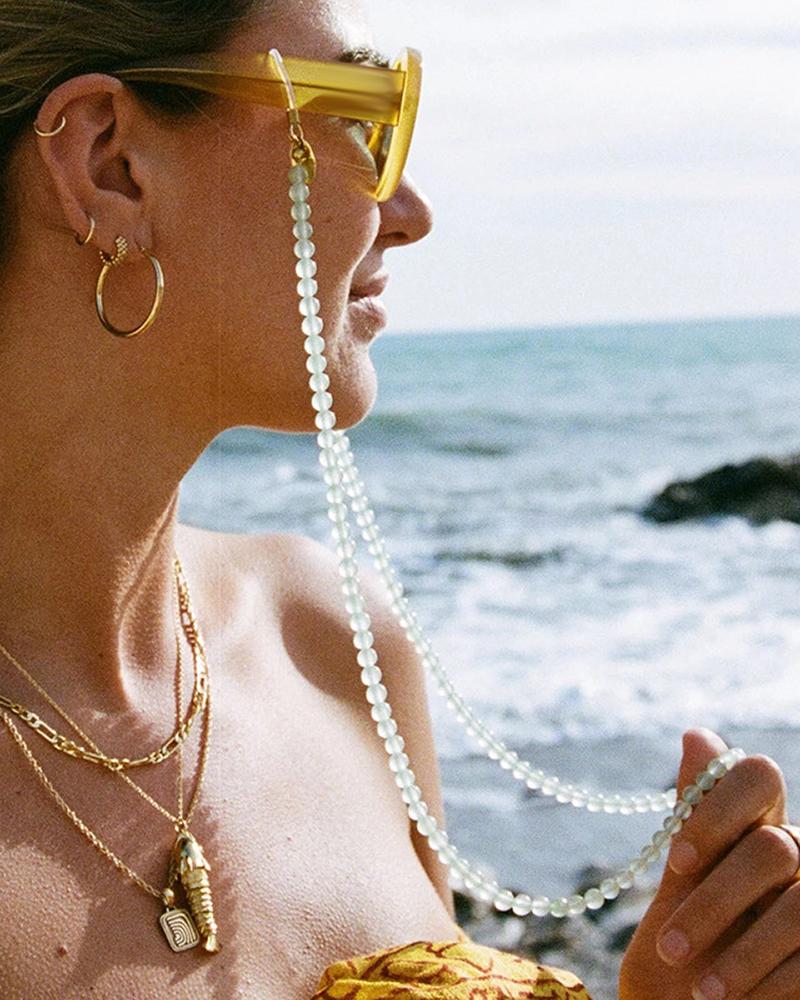

Beaded Necklace Functional Bohemian Earbuds Chain Sunglasses Chain, White