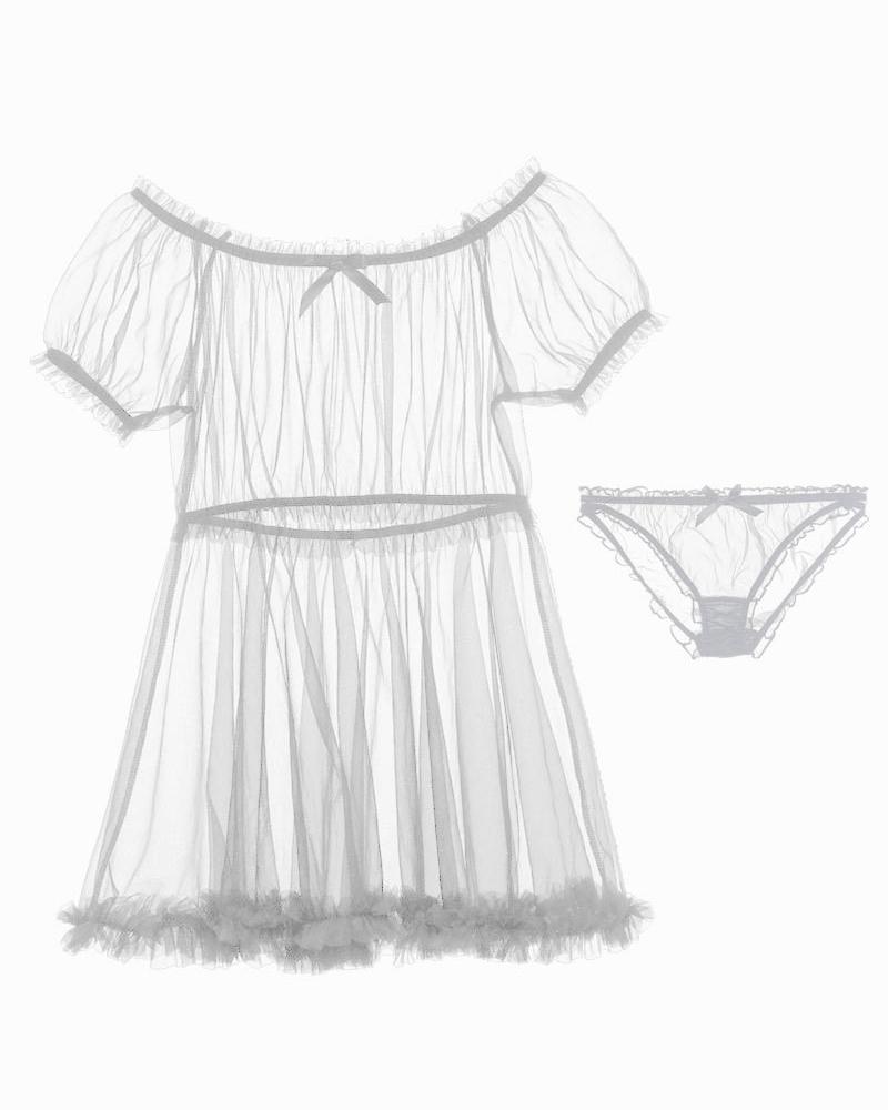 

Nightie & Panties Mesh Pajama Set, White