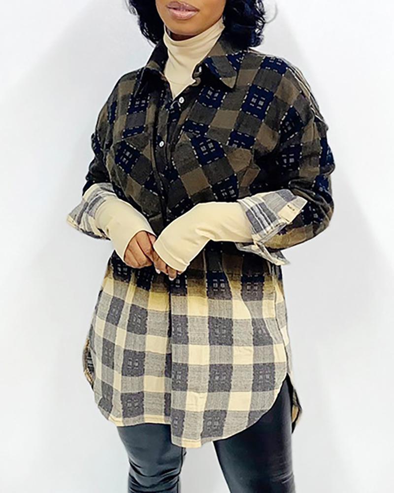 

Plaid Print Long Sleeve Shirt, Green