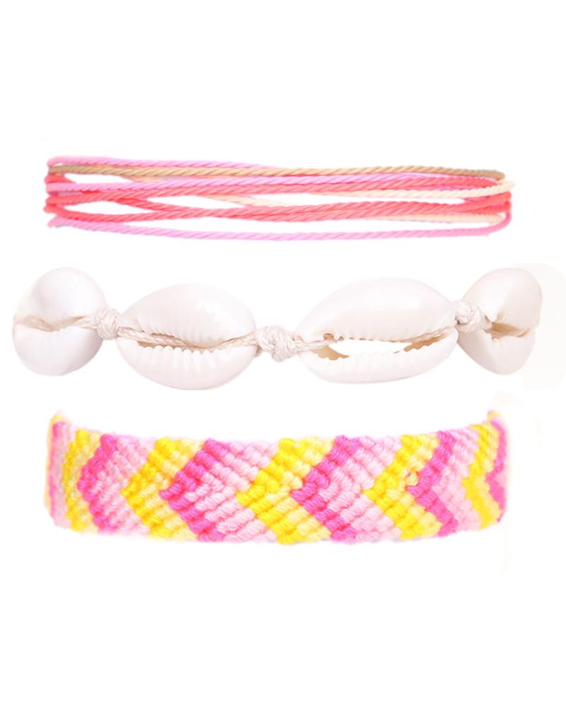 

3pcs Tribal Shell Pattern Colorful Braided Clan Anklets, Style5