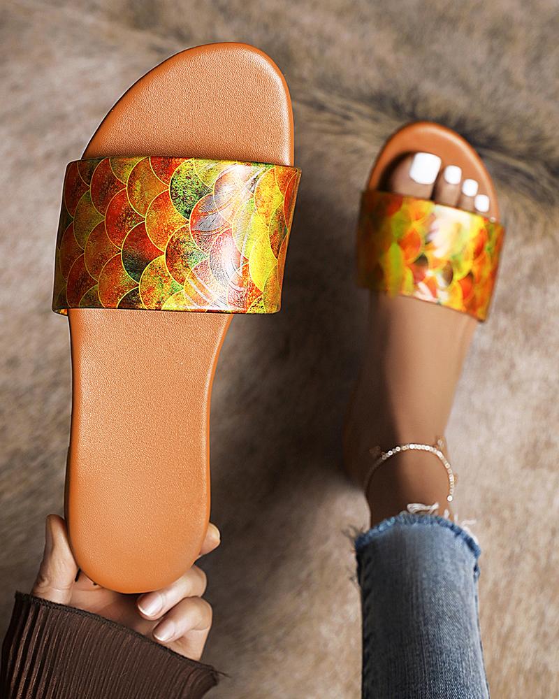 

Multicolor Vintage Patterns Upper Open-toe Flat Sandals, Yellow
