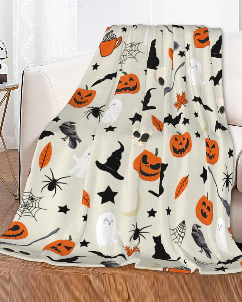 

1pc Halloween Pumpkin Spider Web Graphic Print Flannel Throw Blanket, Style1