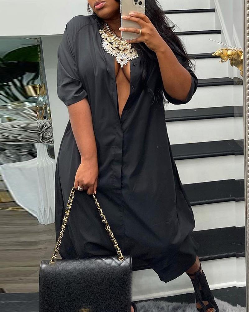 

Half Sleeve Button Design Asymmetrical Jumpsuit, Black