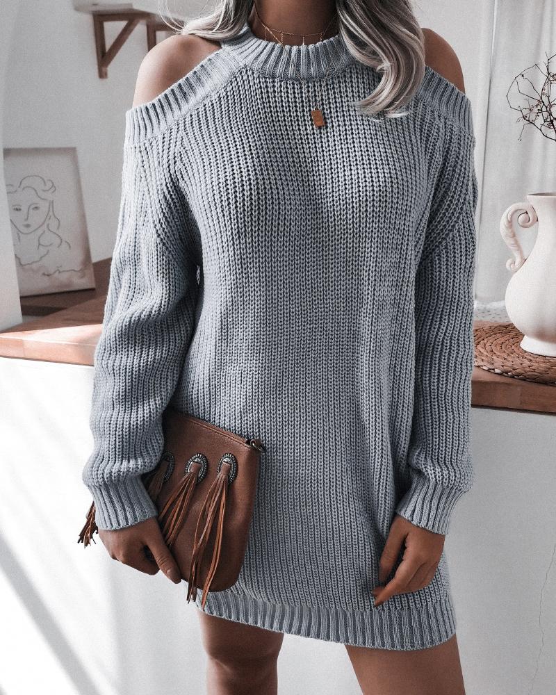 

Cold Shoulder Lantern Sleeve Sweater Dress, Gray
