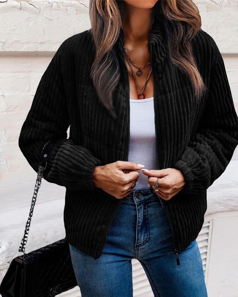 

Long Sleeve Zip Up Teddy Coat, Black