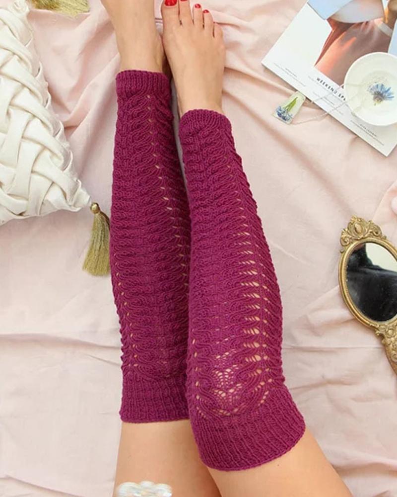 

Casual Solid Color Over The Knee Socks, Wine red