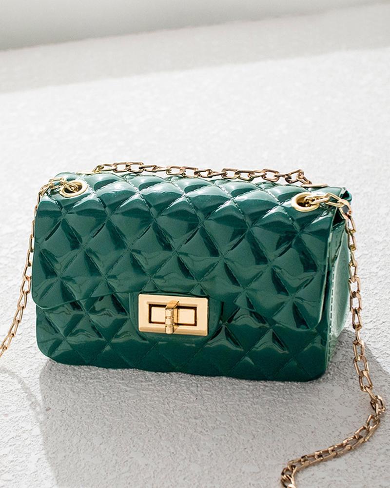 

Quilted Twist Lock Chain Strap Flap Crossbody Bag, Green