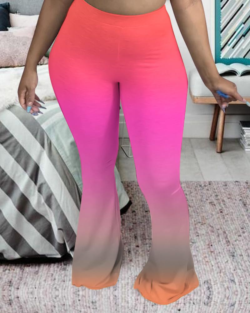 

Ombre Flared Leg Skinny Pants, Red