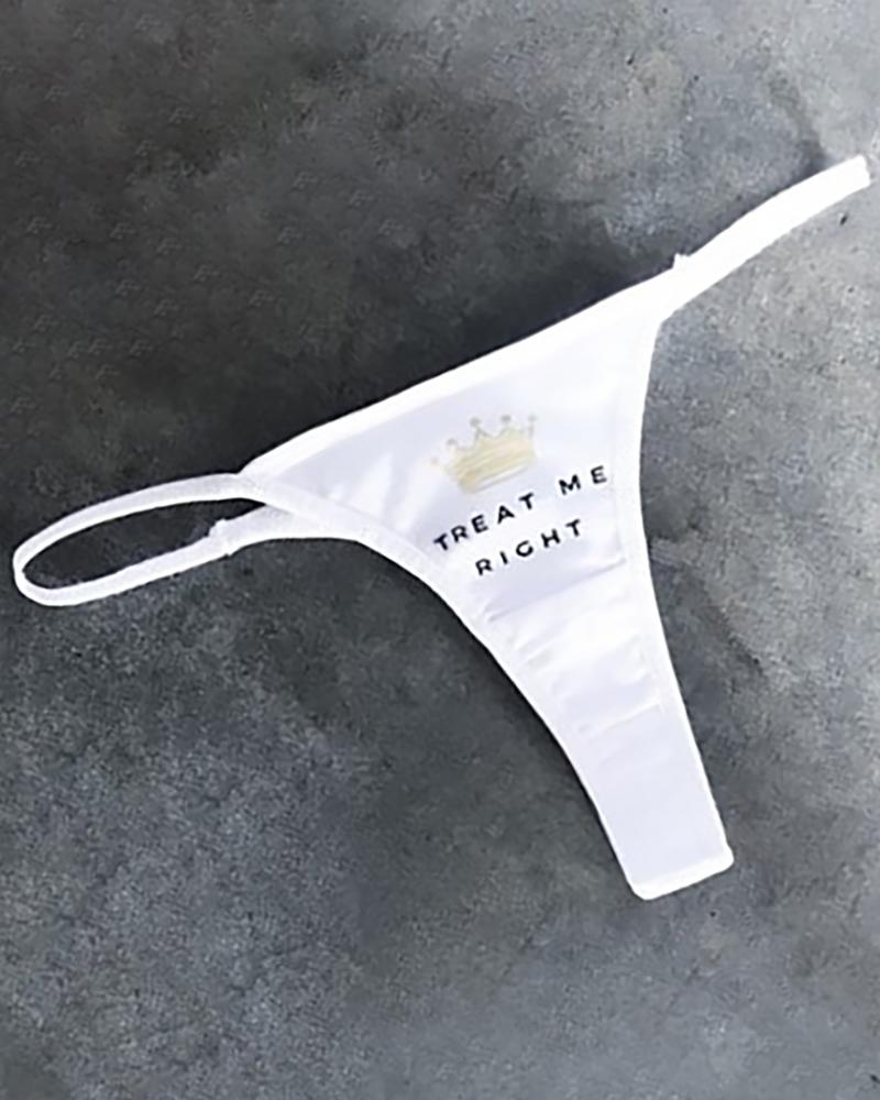

Letter Print Thong Panty, White