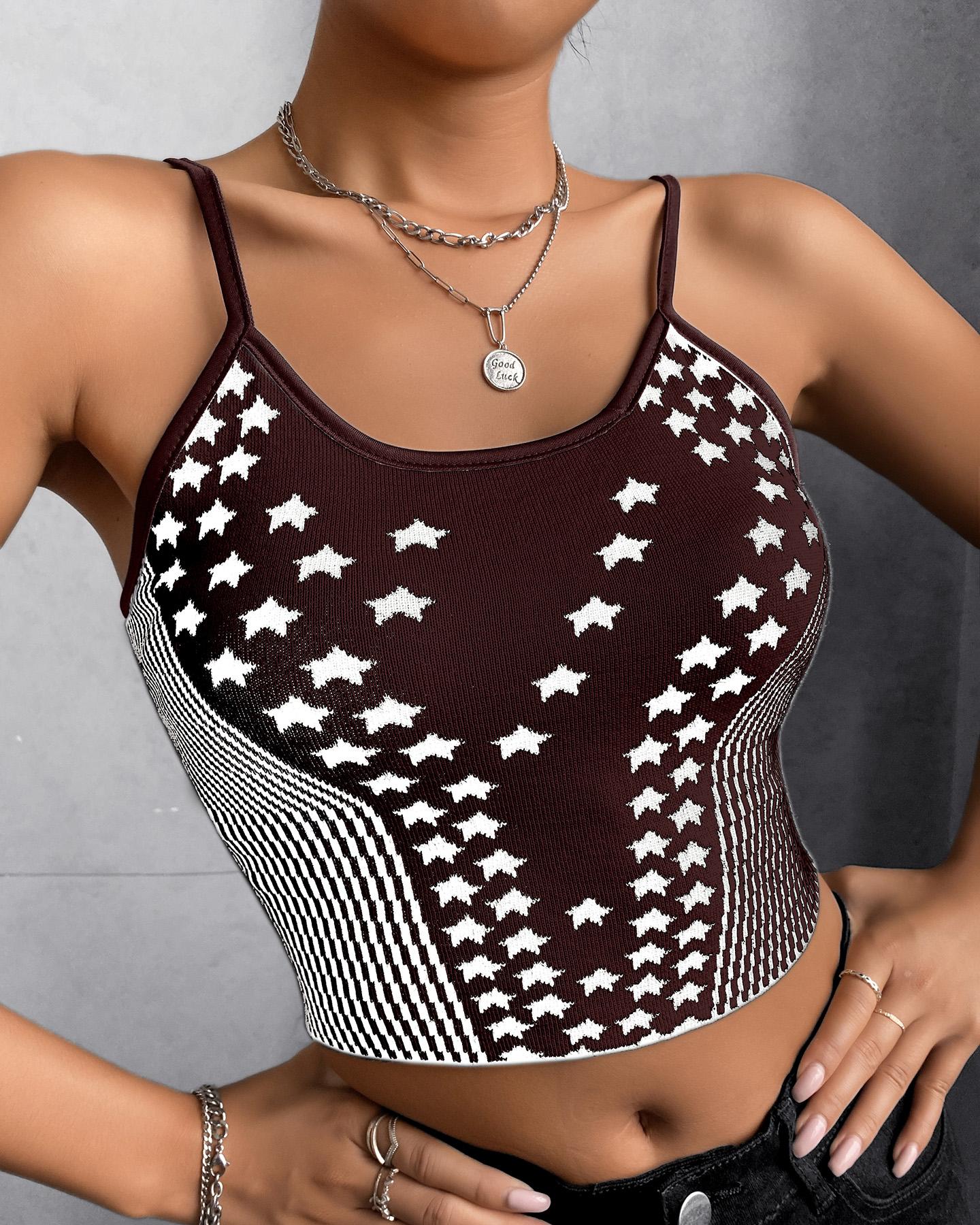 

Striped Print Spaghetti Strap Tank, Gray