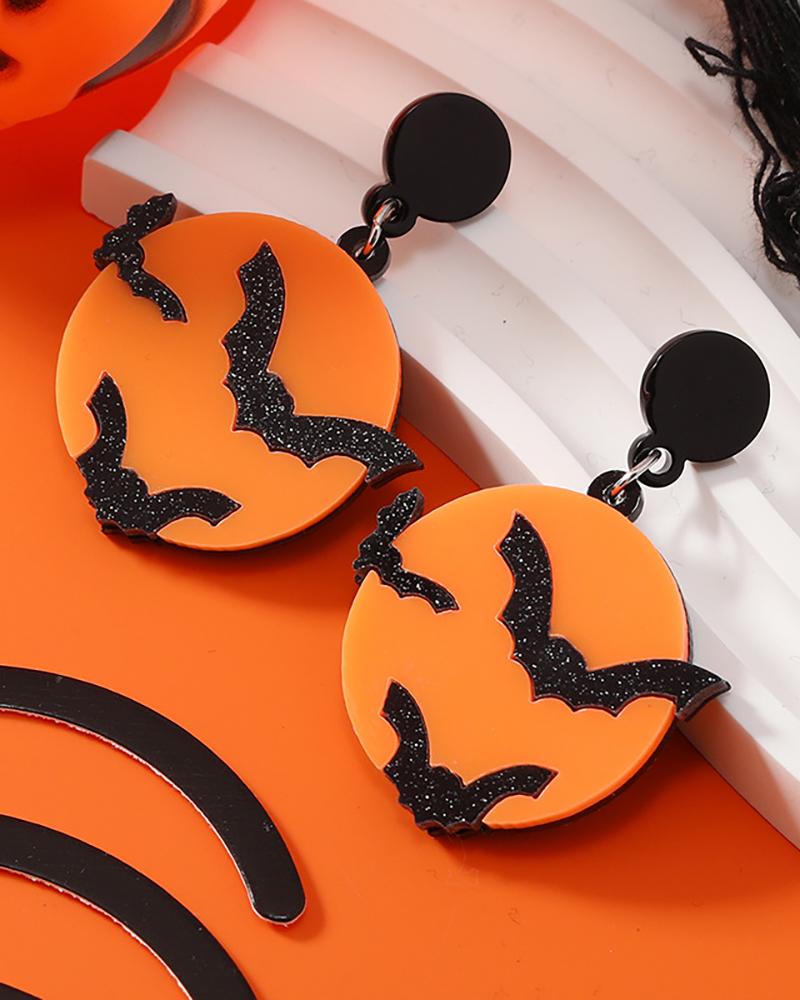 

1Pair Bats Roound Shaped Glitter Dangle Earrings, Orange