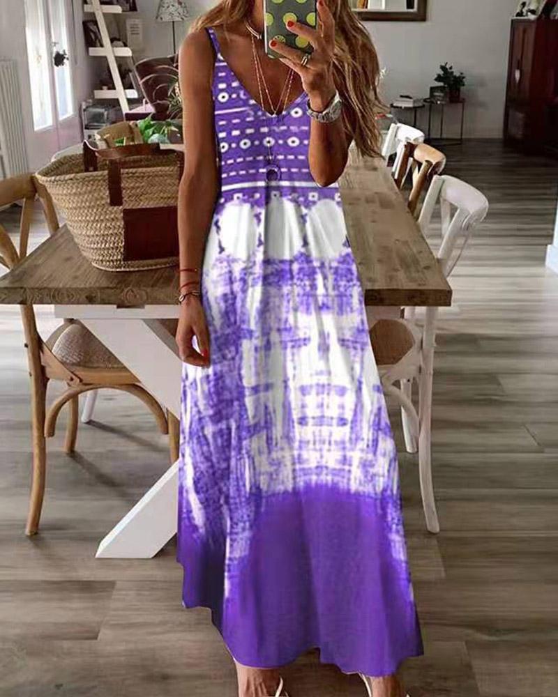 

Tie Dye Sleeveless Strap Loose Long Dress, Purple