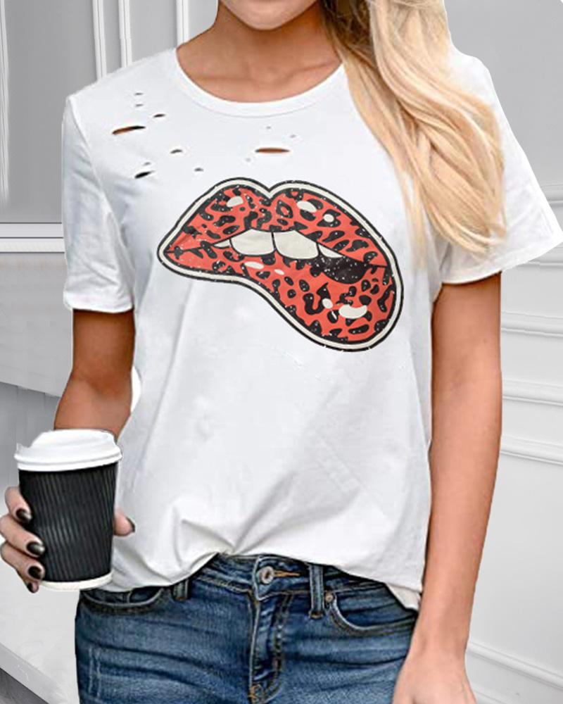 

Leopard Lip Print Short Sleeve T-shirt, Style3