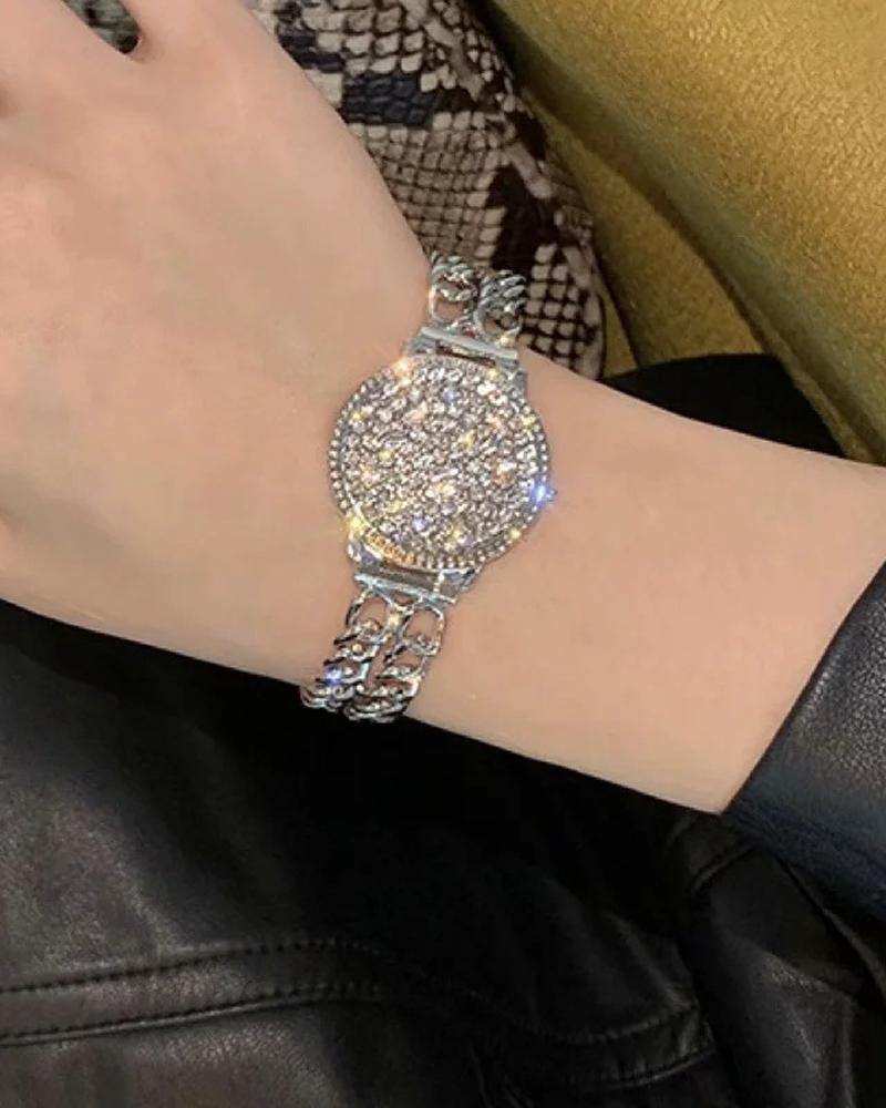 

Full Rhinestone Quartz Watch Chain Band Watch, Silver