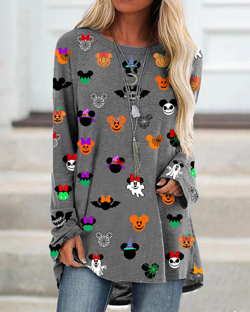 

Halloween Pumpkin Micky Pattern Print Casual Top, Multicolor