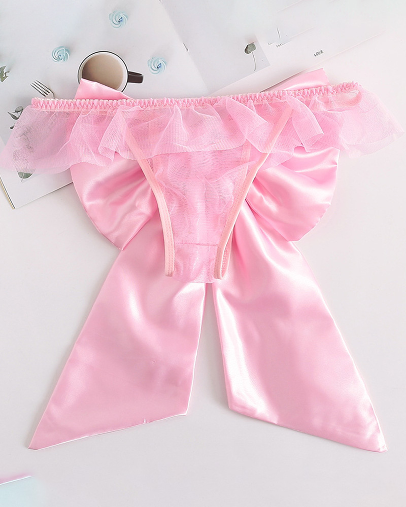 

Sheer Mesh Bowknot Design Panty, Pink