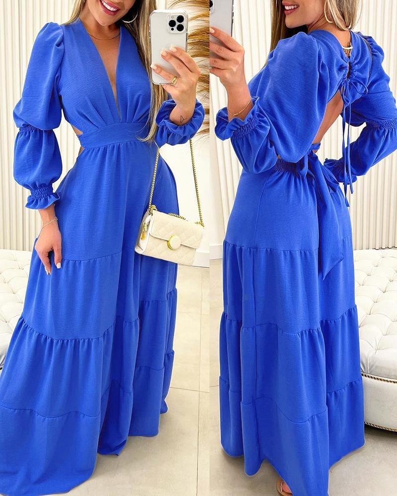 

Lantern Sleeve Tied Detail Smock Maxi Dress, Blue