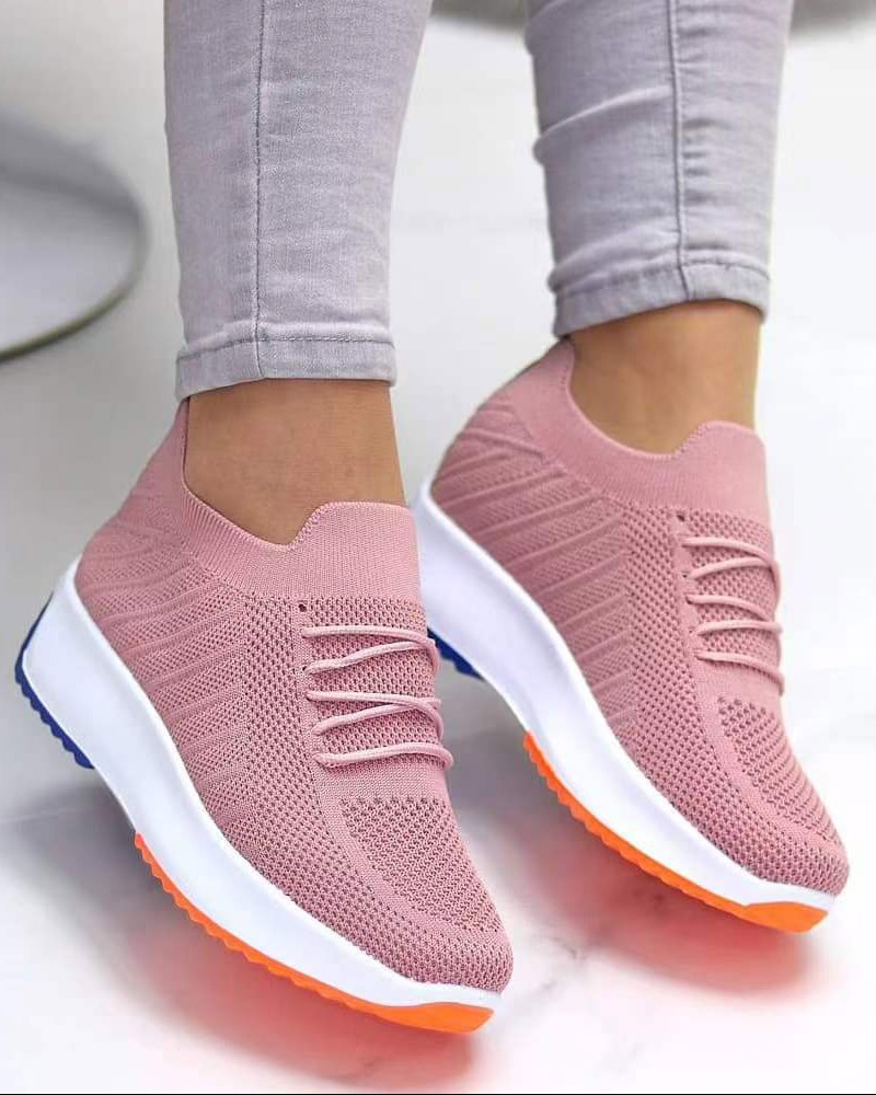 

Lace-up Contrast Paneled Knit Slip On Sneakers, Pink