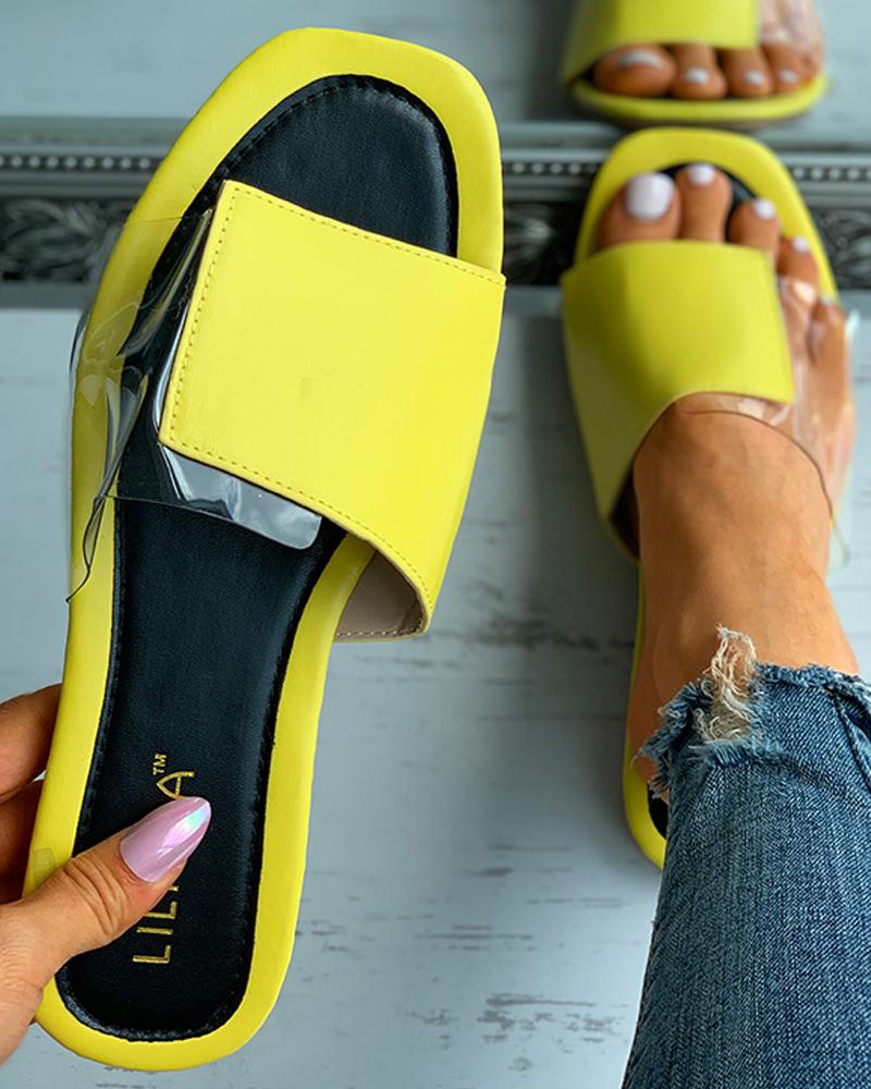

Clear Perspex Square Toe Flat Sandals, Yellow