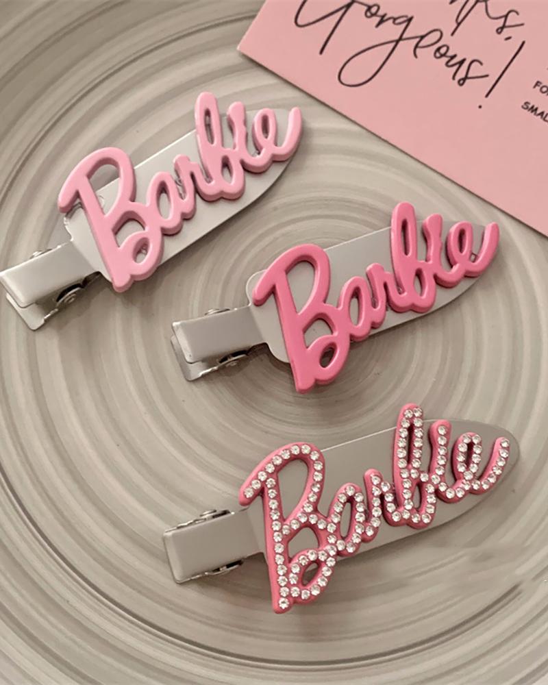 

1pc Rhinestone Decor Barbie Letter Pattern Duckbilled Hair Clip, Style1