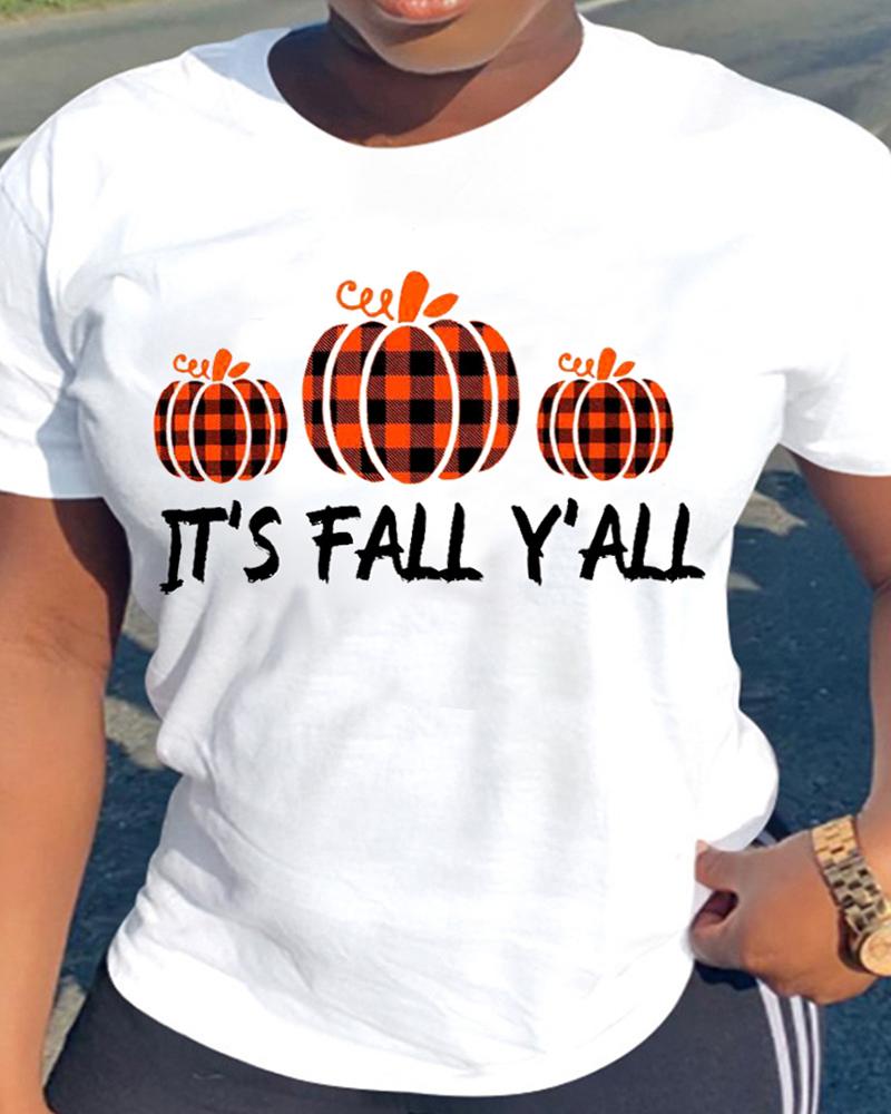 

Halloween Pumpkin Letter Print Casual T-shirt, White