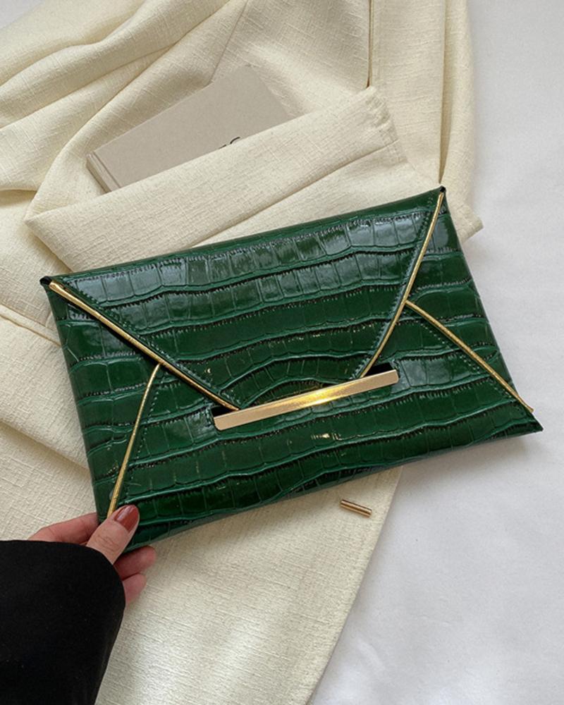 

Crocodile Envelope Clutch Bag, Green