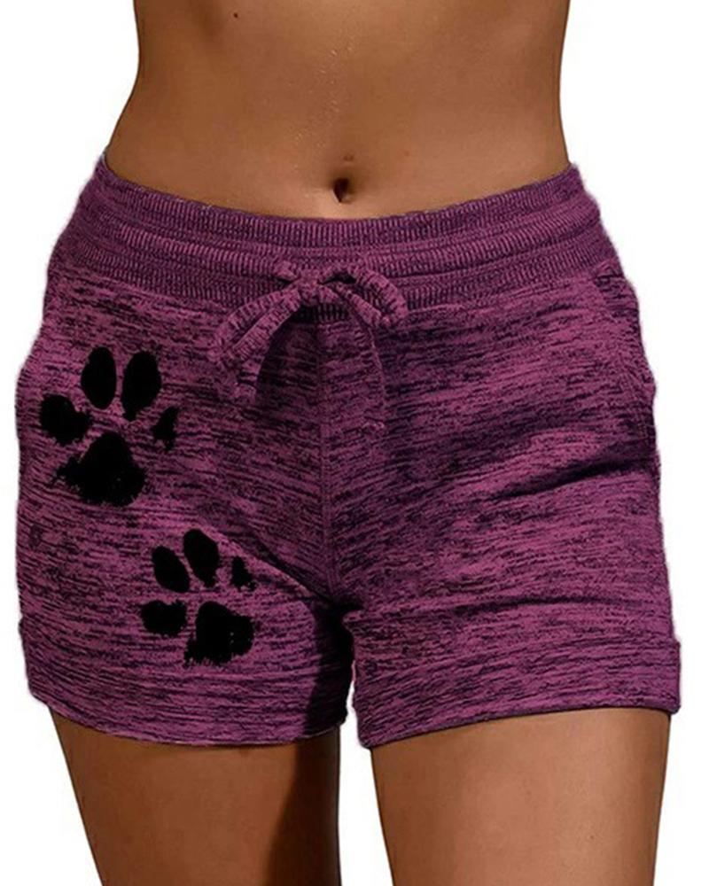 

Casual Foot Print Yoga Short Pants, Purple
