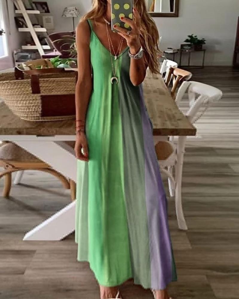 

Ombre Colorblock Sleeveless Maxi Dress, Green