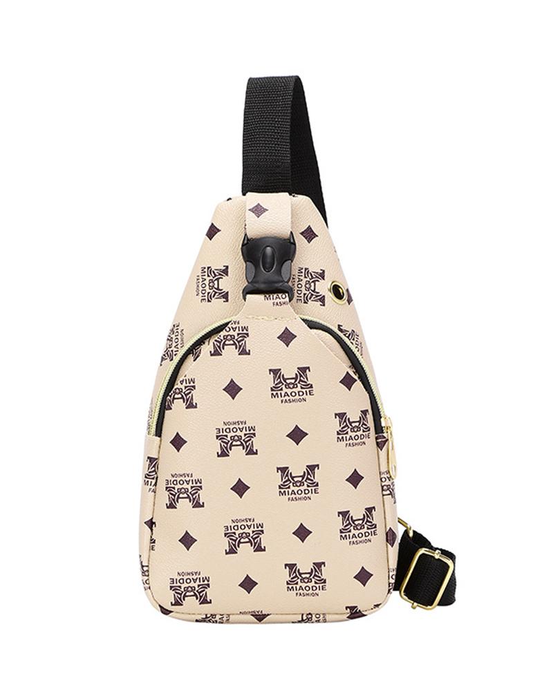 

Graphic Plaid Print Zipper Design Shoulder Bag, Beige